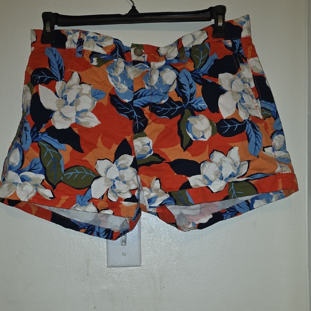Tropical Floral Women's Shorts - Orange and Blue